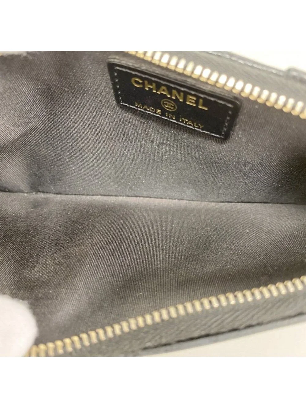 Chanel Wallet Camellia Caviar Leather Black Champagne Gold